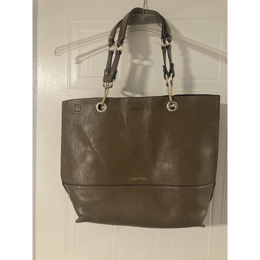Calvin Klein Handbag Purse Tote Shoulder Bag Brown Taupe Tan Magnetic Closure